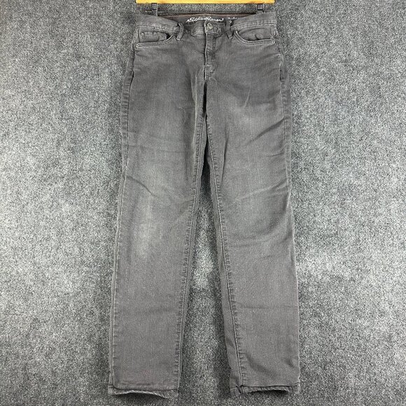 Eddie Bauer Jeans Womens 4 Boyfriend Gray Cotton Stretch Flannel Lined Relaxed - Picture 1 of 10